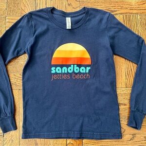 Navy Long Sleeve Tee with Nantucket Sandbar Jetties Beach logo